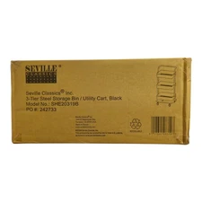 Seville Classics 3-Tier Rolling Steel Storage Bin Utility Cart, Black, SHE20319B