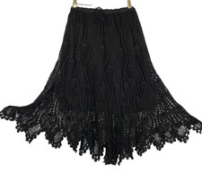 Vintage 1990s black lace midi skirt L crochet cotton boho SCULLY sheer witchy