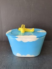 VINTAGE UTTERLY BUTTERLY CERAMIC BUTTER DISH WITH BI-PLANE DESIGN LID   #