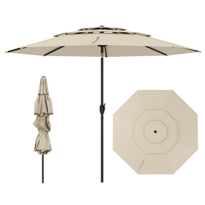 Sonnenschirm 300cm Windfest Gartenschirm mit Kurbel & Knickmechanismus