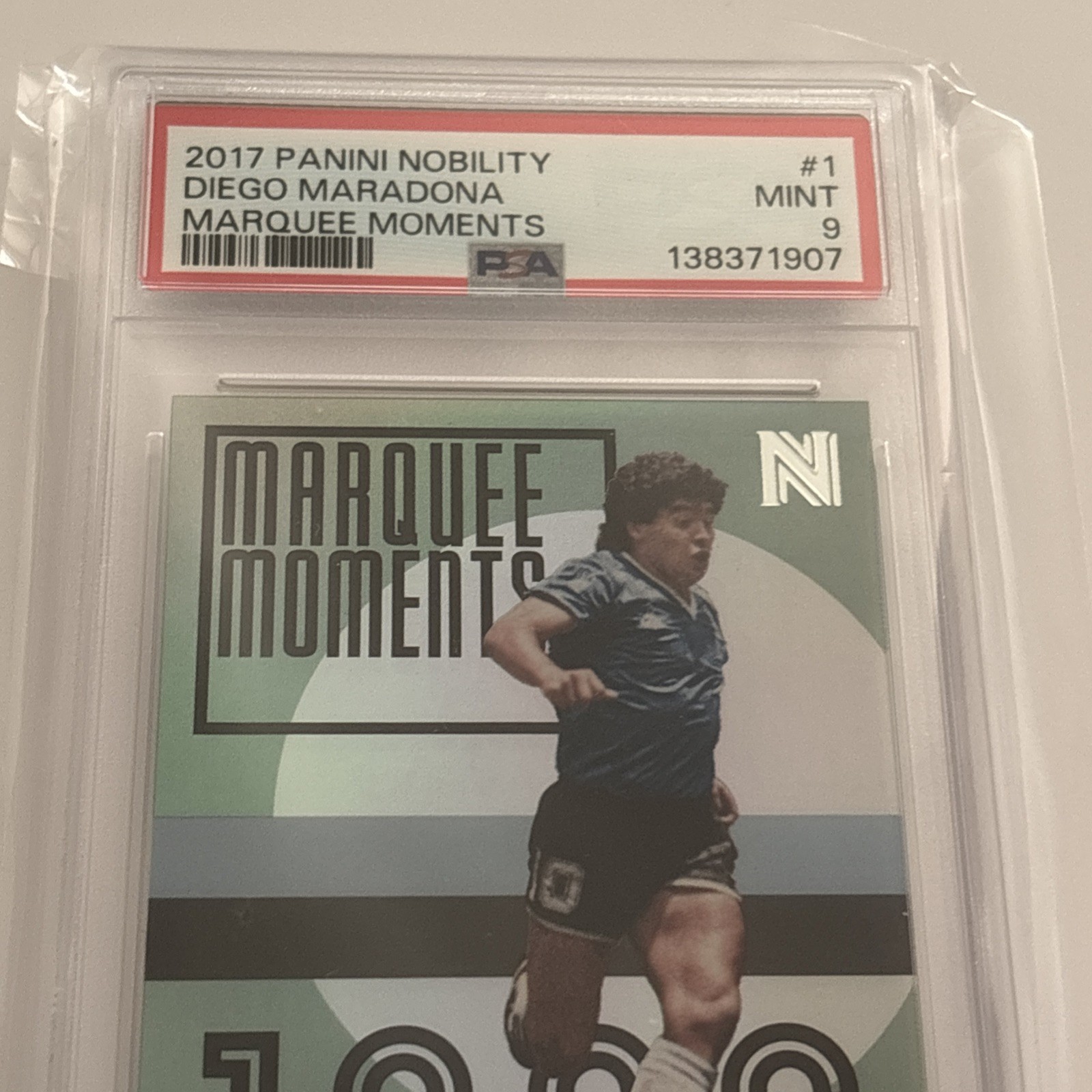 Rare Pop Alert PSA 9 Diego Maradona 2017 Panini Nobility Marquee Moments #1 view 3