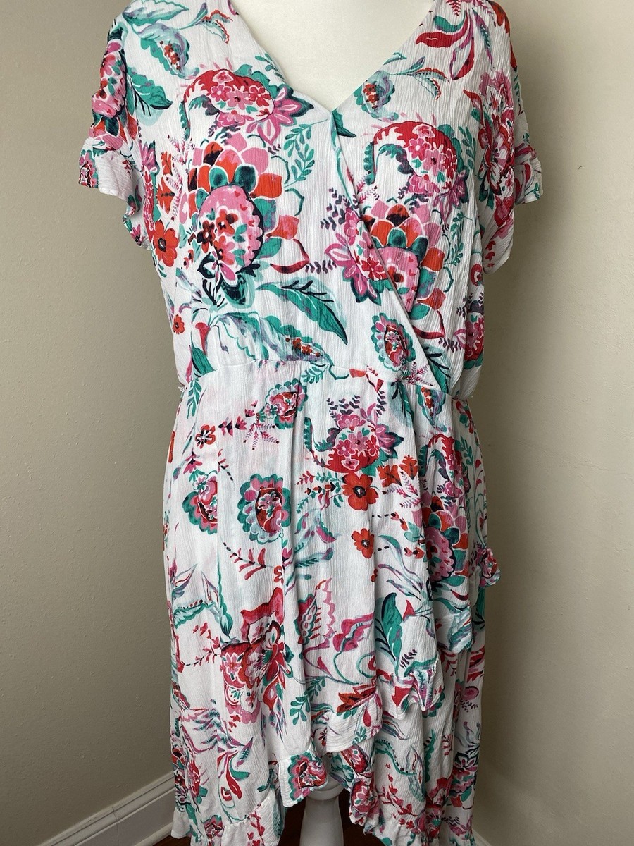 New York Company Women's Dress XL Red White Floral Asymmetric