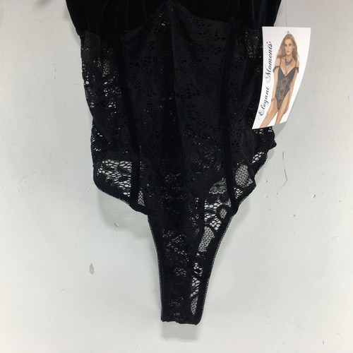 Elegant Moments Off the Shoulder Deep V Lace Bodysuit, Women's Size 1X - Black - Picture 8 of 10