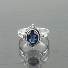 London Topaz Gemstone Band Blue Ring Size 925 Sterling Silver