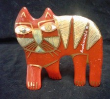 CAT BURCH-WELLIN ART Red Glass with 24 K Red Gold Cat Scuplture