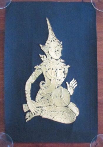 Vintage Embossed Gold Black Thai Buddhist Temple Musician Wall Art Decor - Picture 1 of 9
