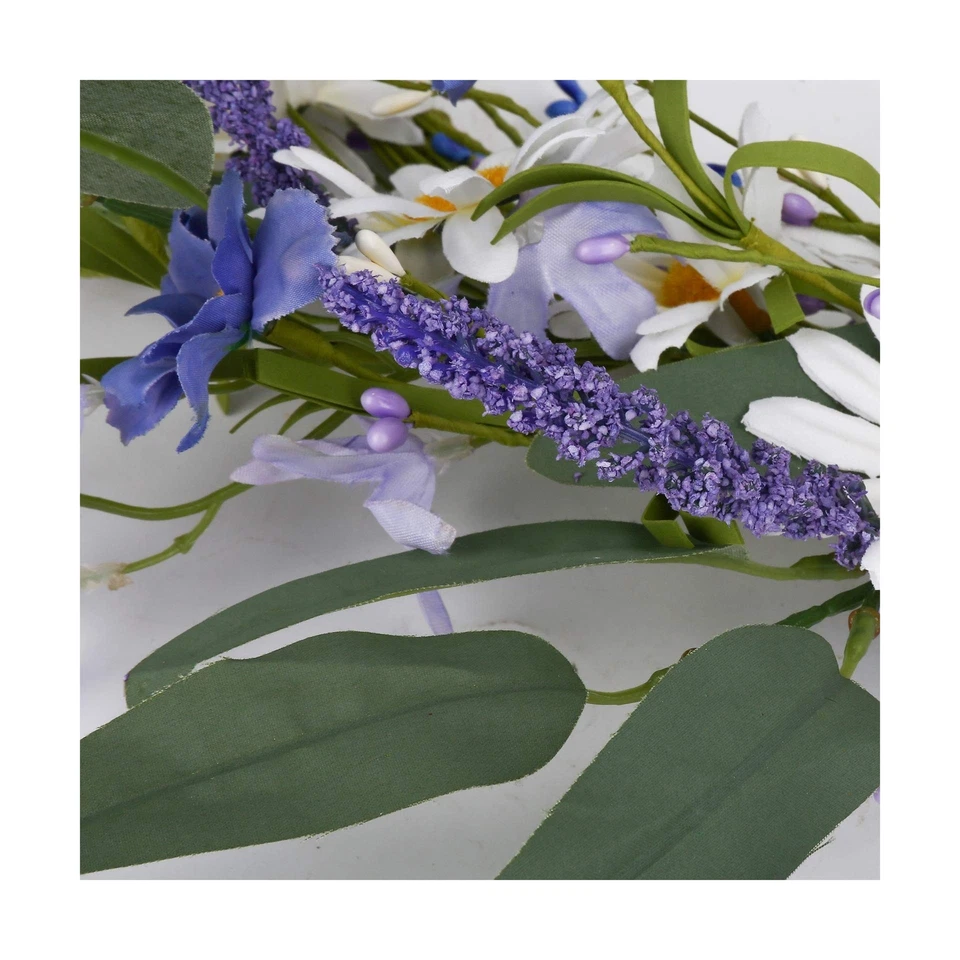 "Guirnalda de flores artificiales, 20"" corona de margaritas violetas azul blanco flor guirnalda spr... Foto 4 de 4