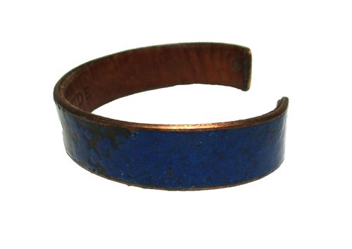 Ella Jude Cuff Bracelet Leather With Blue Hand Painted Copper Overlay - Imagen 3 de 4