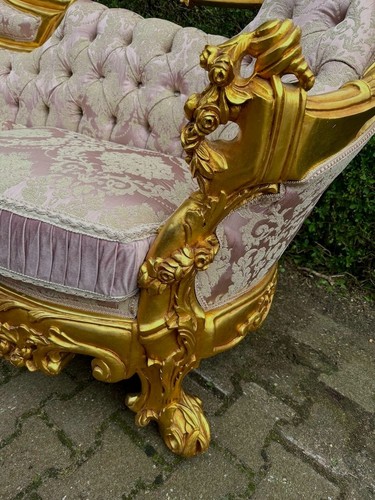 Sofa Couch Rococo Throne Gold Pink Damask Baroque Vintage Luxury Handcrafted - Picture 7 of 23
