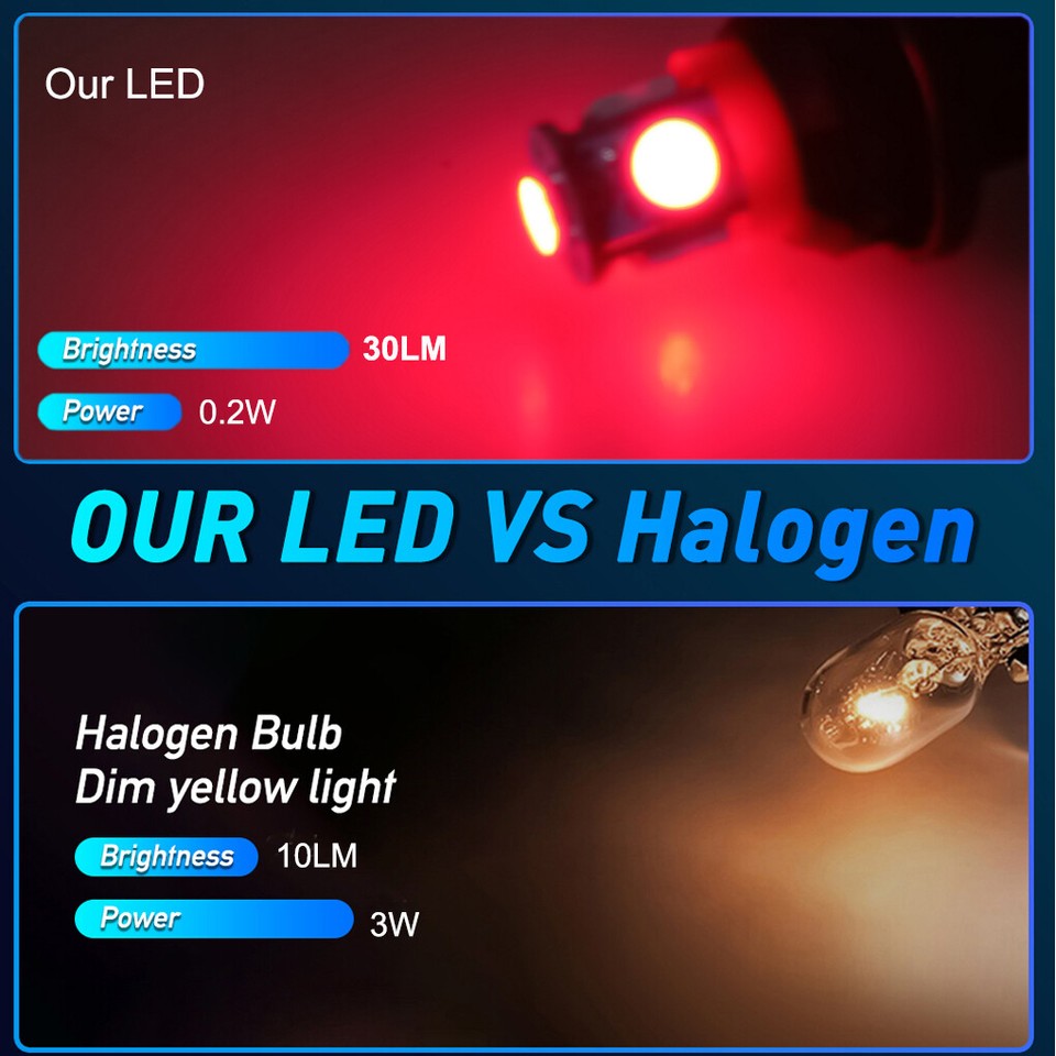 10Pcs Red 12V LED Instrument Panel Dashboard BA9S 1895 Light Bulb For ...