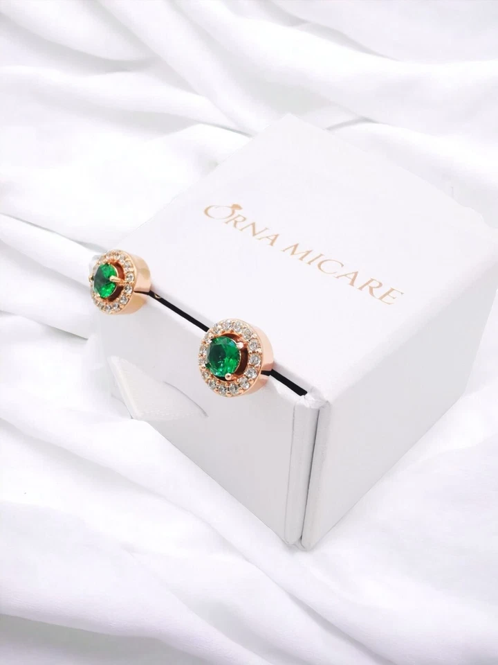 Ohrringe Ohrstecker 585 RG Rotgold Rosegold mit Smaragd grünen Zirkon 3,2g - Bild 4 von 4