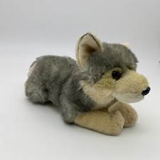 MIYONI BY AURORA GREY AND BEIGE TIMBER WOLF PLUSH STUFFED ANIMAL 12" TOY VTG