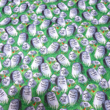 Spooky Eve BTY Quilting Treasures Halloween Gravestones on Green Grass