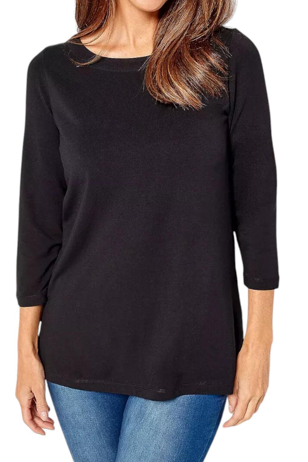 Susan Graver Womens Weekend Essentials Хлопковый топ Supima 3/4 Slv черного цвета