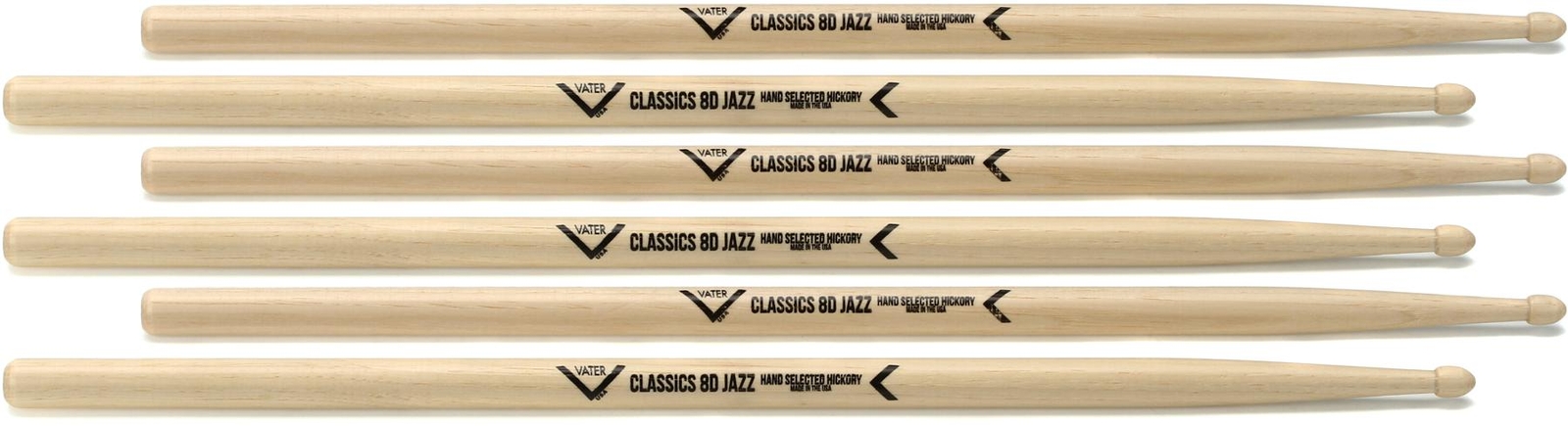 Барабанные палочки Vater Classics, 3 упаковки - 8D Jazz - Деревянный наконечник