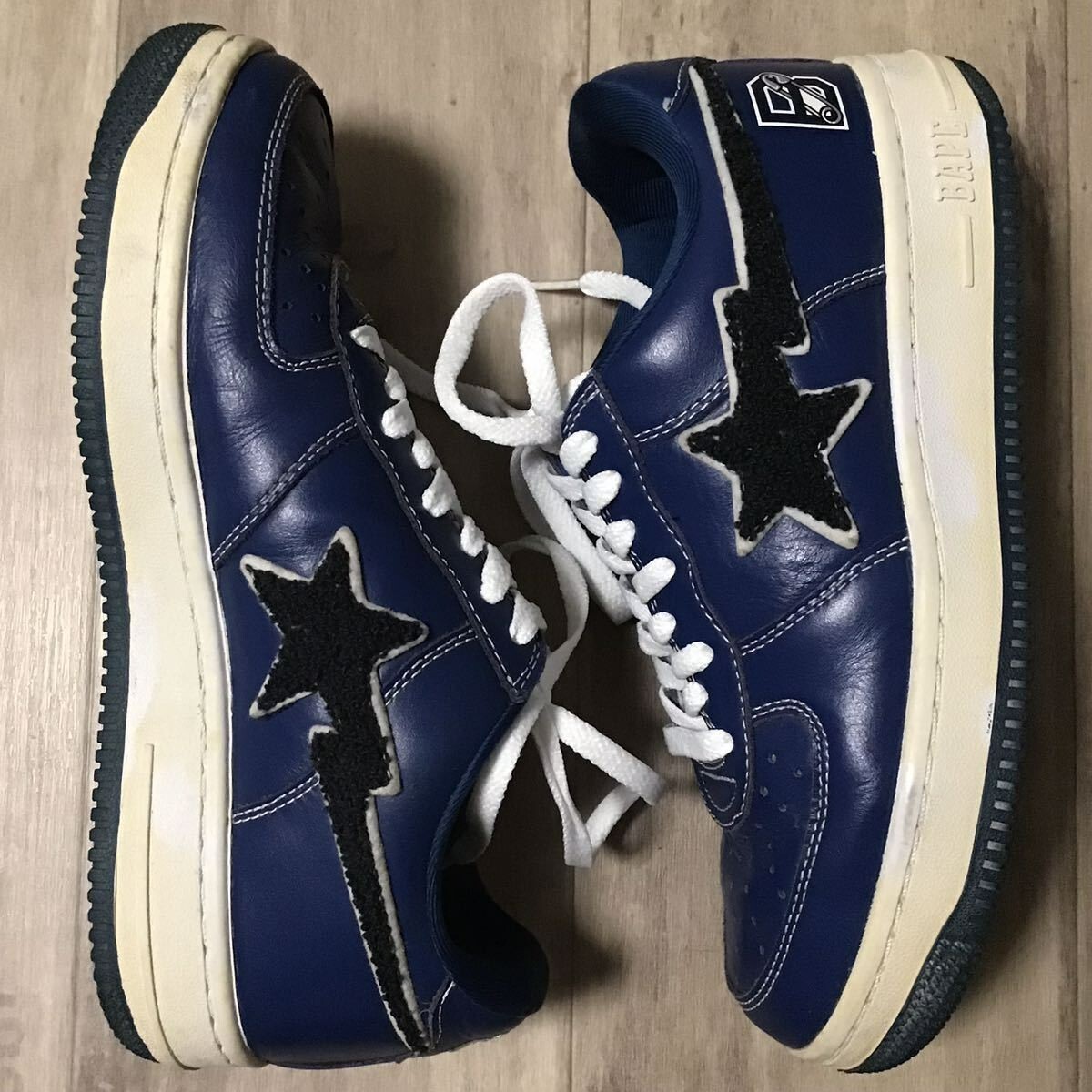 Leather BAPE STA sneakers a bathing ape shoes BAPESTA Navy US 8 | eBay