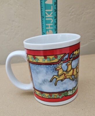 Santa Claus & Reindeer Christmas Cup Mug Seasons Greetings 1994 Collection  | eBay