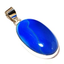 Blue Agate Cabochon Elongated Oval Natural Gemstone Handmade Pendant A6607