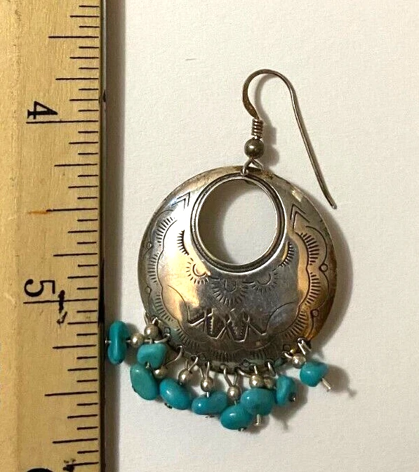 Pendientes de aro vintage de plata de ley turquesa con cuentas Foto 4 de 4