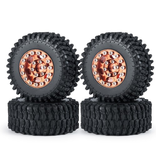 1.0 Tires Wine red Wheel Rims Set for 1/24 RC Crawler Car Axial SCX24 Upgrade - Picture 3 of 9