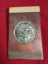 Vintage Red Metal Note Pad Holder Park Sherman art nouveau 3 horses No Paper