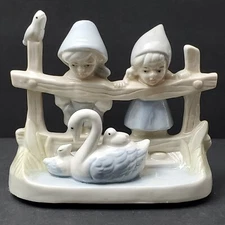 Vintage Artmark Figurine Boy Girl Swan Nature Scene Ceramic Collectible
