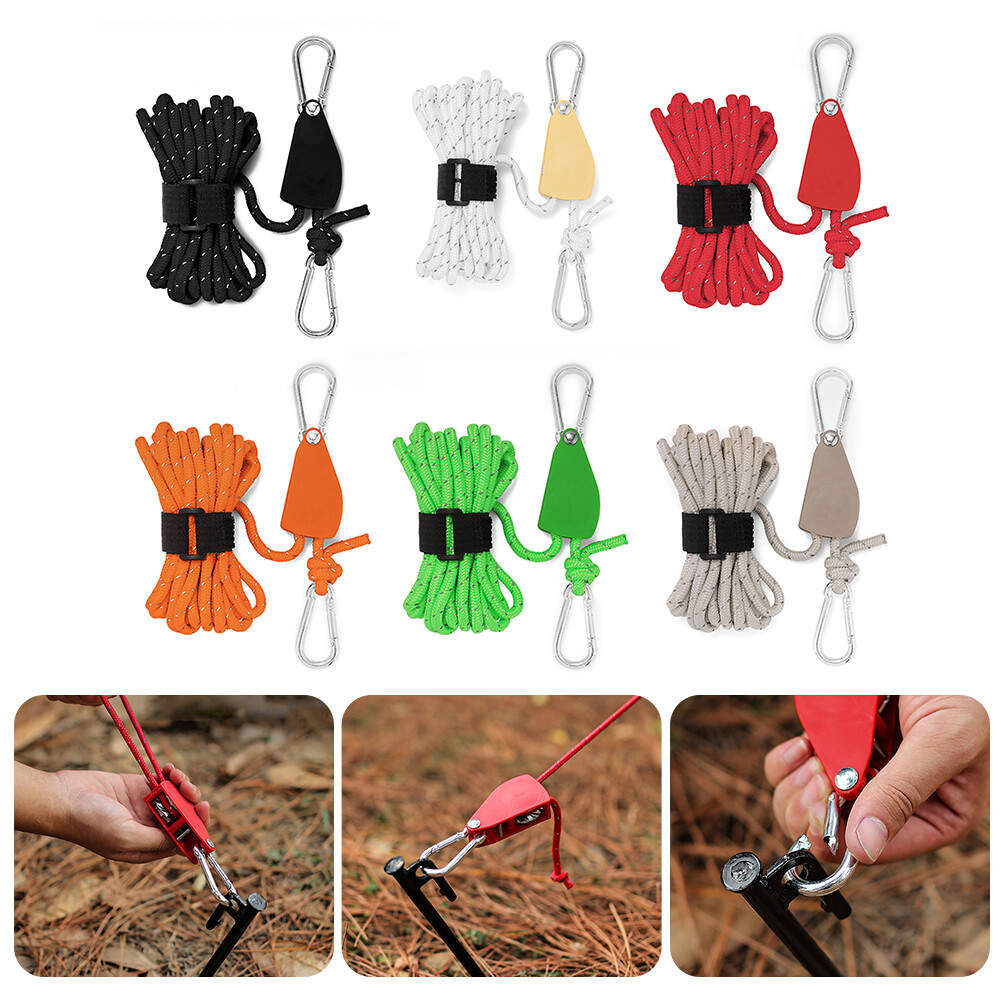 Nylon Rope Fastener with Carabiner Pulley Tensioner Tent Fixed Buckle