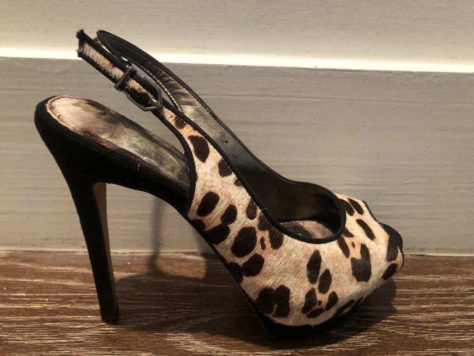 TACONES DE PLATAFORMA SAM EDELMAN NEGRO GAMUZA Y ESTAMPADO DE LEOPARDO PELO DE PONY PUNTA ABIERTA TALLA 6 Foto 3 de 4