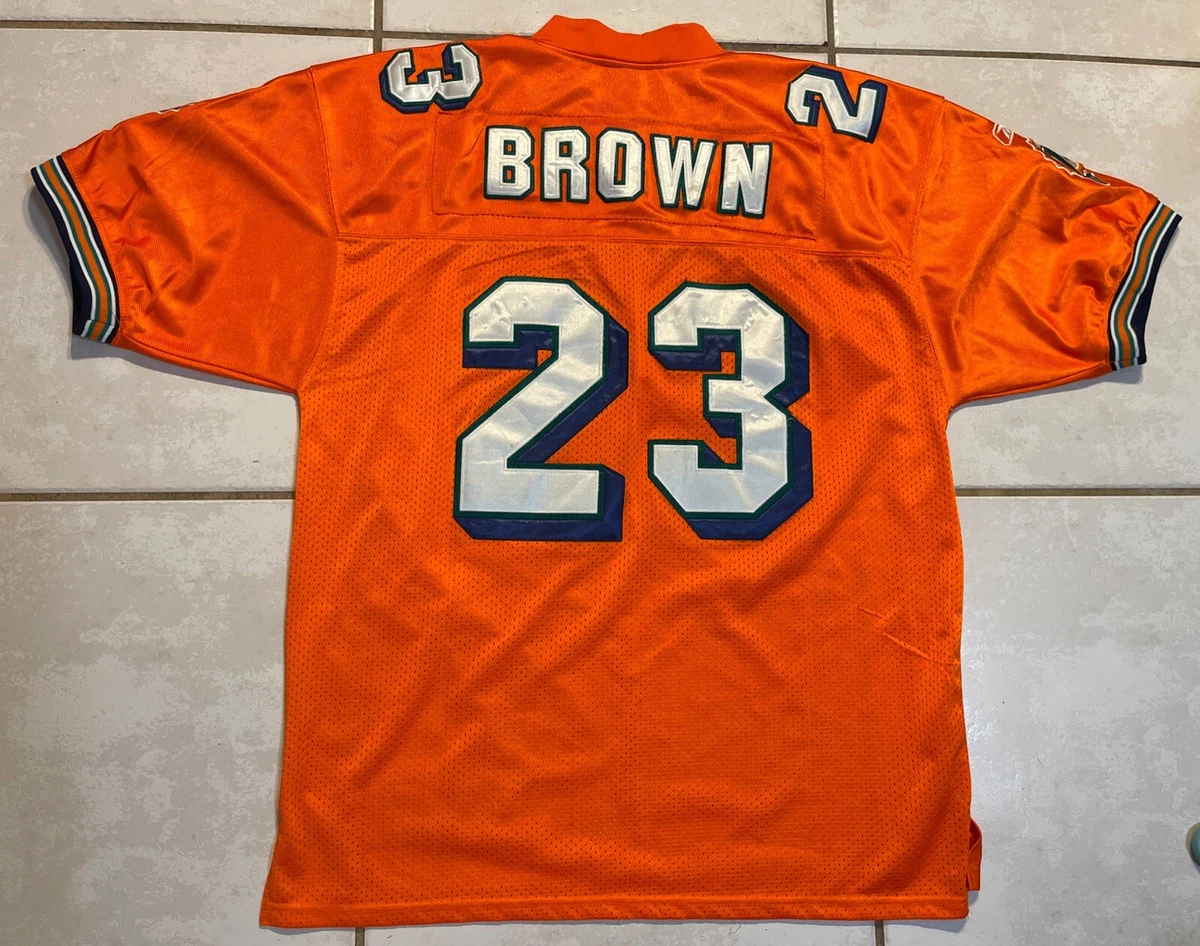 Vintage REEBOK Miami Dolphins Ronnie Brown ORANGE SEWN NFL Jersey