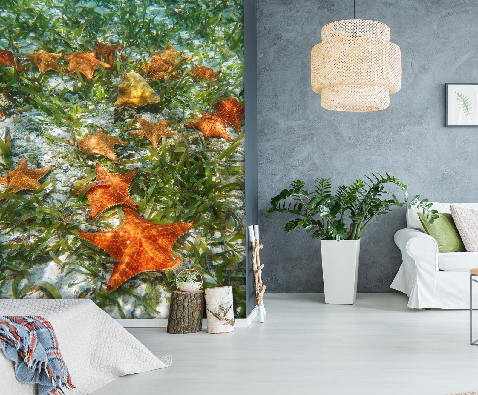 3D Seaweed Starfish G6844 Wallpaper Wall Murals Removable Self-adhesive Honey