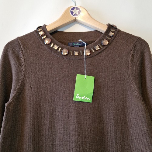 Boden Size 10r Chocolate Brown Wool Blend Midi Jumper Dress With Diamonte Collar - Picture 6 of 11
