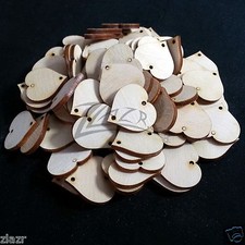 100 1-1/2"x1/8" Wooden HEARTS Craft Shapes 2-holes Natural Wood Holiday Pack USA