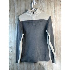 VTG 90s Tommy Hilfiger Sweater Womens L Cream Gray Mock Neck 1/4 Zip Pullover