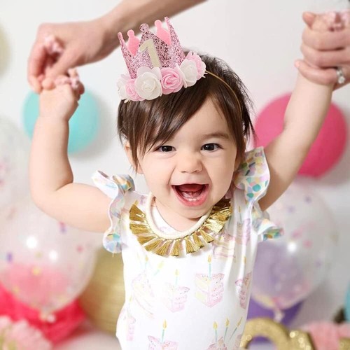 "Kbrand 1st Birthday Hat for Baby Girl – Rose Gold Pink Crown with Flowers" - Picture 6 of 11