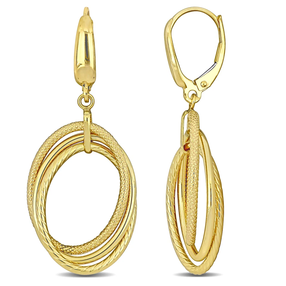 Pendientes Amour Oro Amarillo 10k 18mm Abiertos Triple Ovalados Colgantes con Palanca