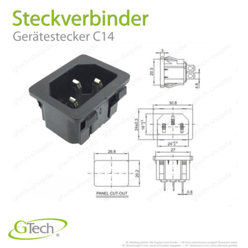 Kaltgerätestecker Warmgeräte Einbaubuchse 230V IEC C13 C14 C16 kV - Bild 7 von 15