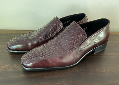 Paul Fredrick Cordovan Brown Woven Leather Slip On Dress  display picture 2