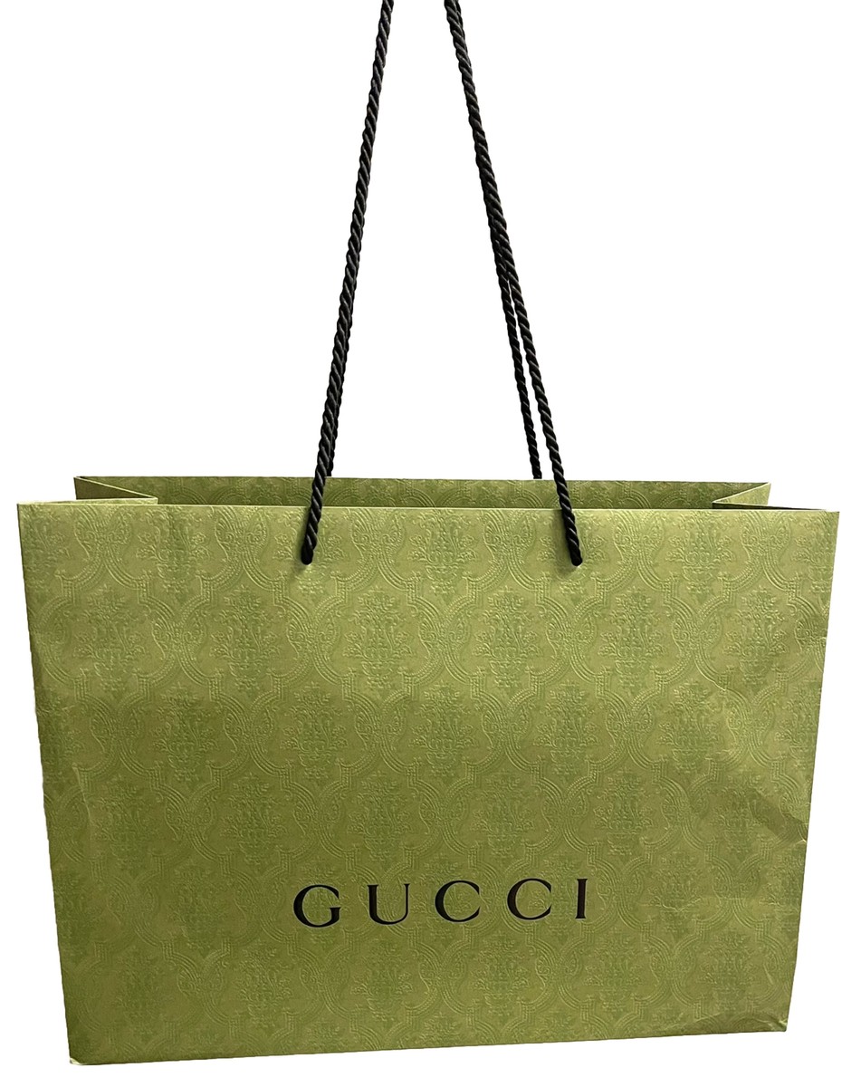 Authentic GUCCI X-Large Shopping Bag Green Brocade Design 22.5