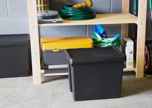 24L Black Small Storage Boxes With Lids Heavy Duty Recycled Plastic Containers - Picture 6 of 11
