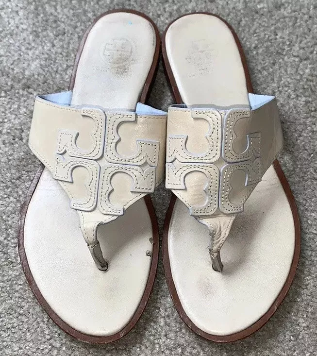 Tory Burch Dulce De Leche Cream Jamie Thong Leather Sandals Shoes