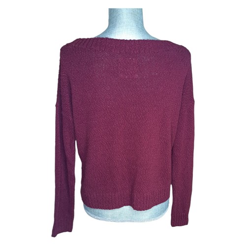 Holister Maroon Red White Striped Cropped Cotton Blend Open Knit Sweater Size M - Picture 6 of 12