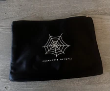Auth Charlotte Olympia Cluch Bag Pouch pouchette black with iconic web 