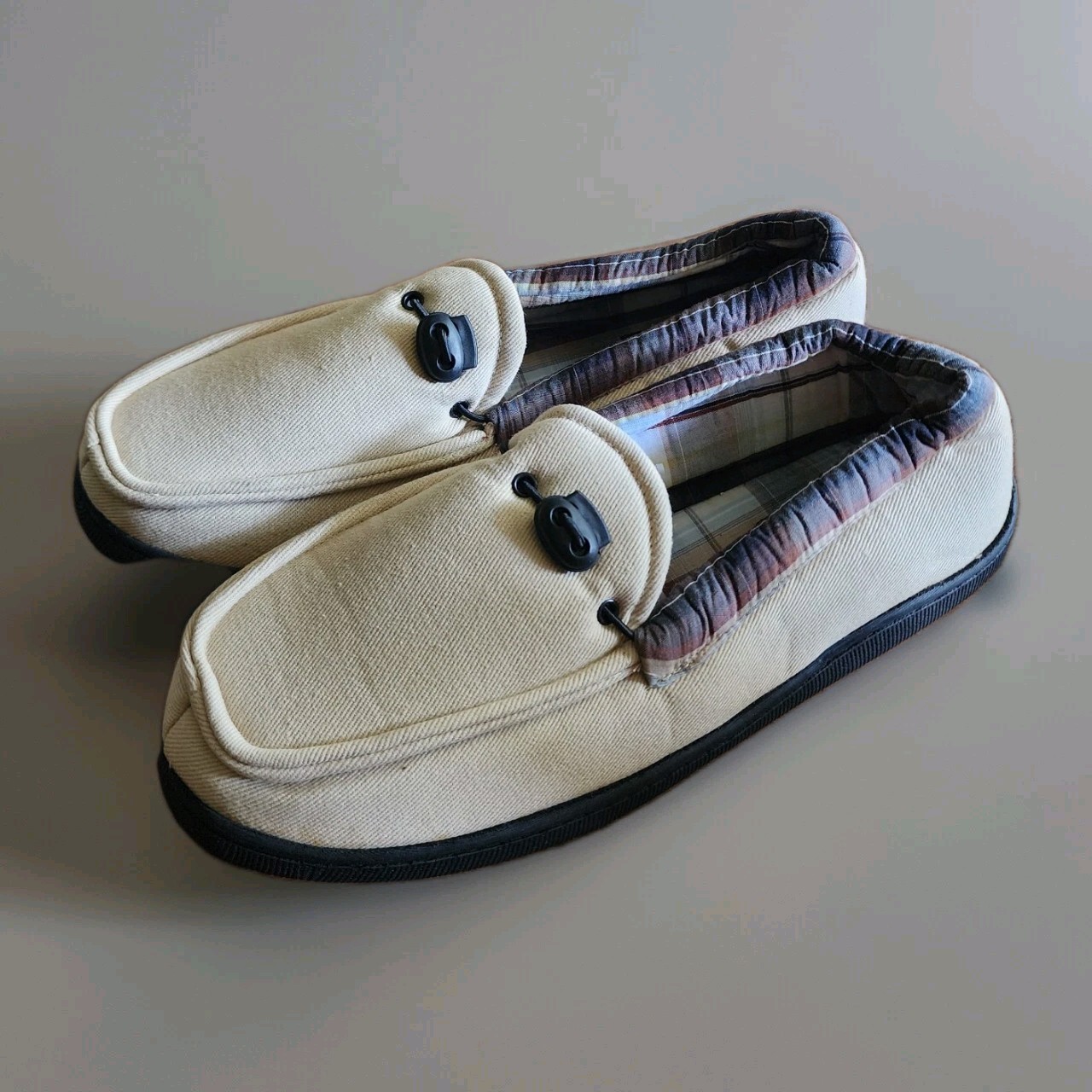 PANTOFOLA D’ORO Pantofole uomo punta oro taglia 10D avorio bordo a quadri suola rigida NUOVE