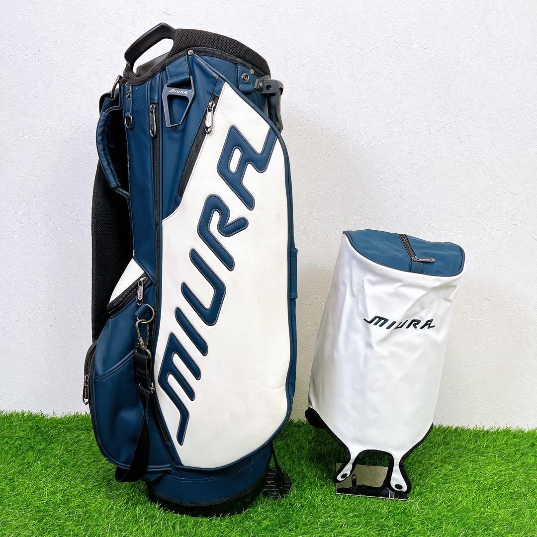 値下げ MIURA キャディバッグ ネイビー/ホワイト MIURA GIKEN White / Navy stand bag golf carry caddy bag rare japan