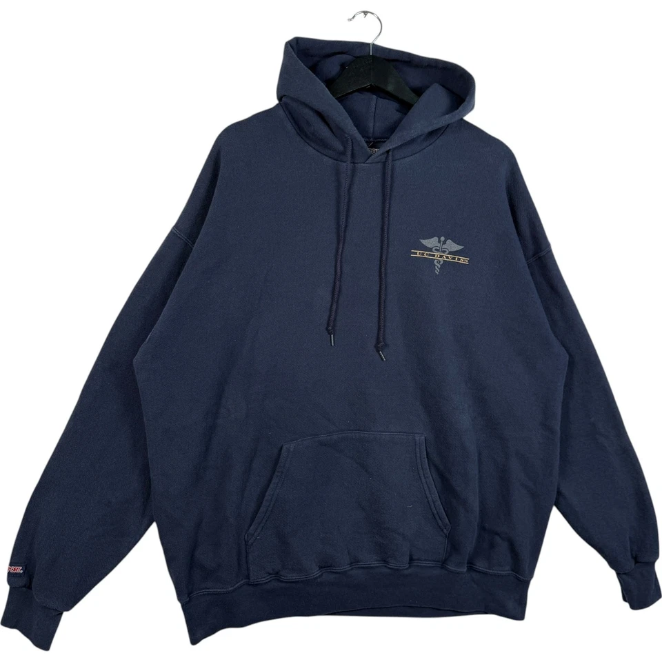 Sudadera con capucha vintage con logotipo de escuela de medicina UC Davis azul XL para hombre  Foto 4 de 4