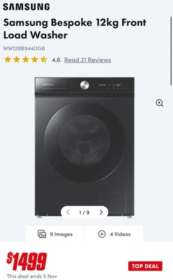 SAMSUNG BESPOKE 12kg WASHING MACHINE - image 1 of 4