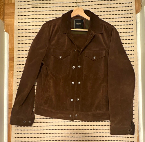 Todd Snyder Dylan Men’s Brown Suede Trucker Jacket Size M Button Front - product listing photo