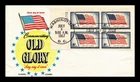 US COVER OLD GLORY FLAG FDC SCOTT 1094 PLATE BLOCK FLUEGEL CACHET UNSEALED