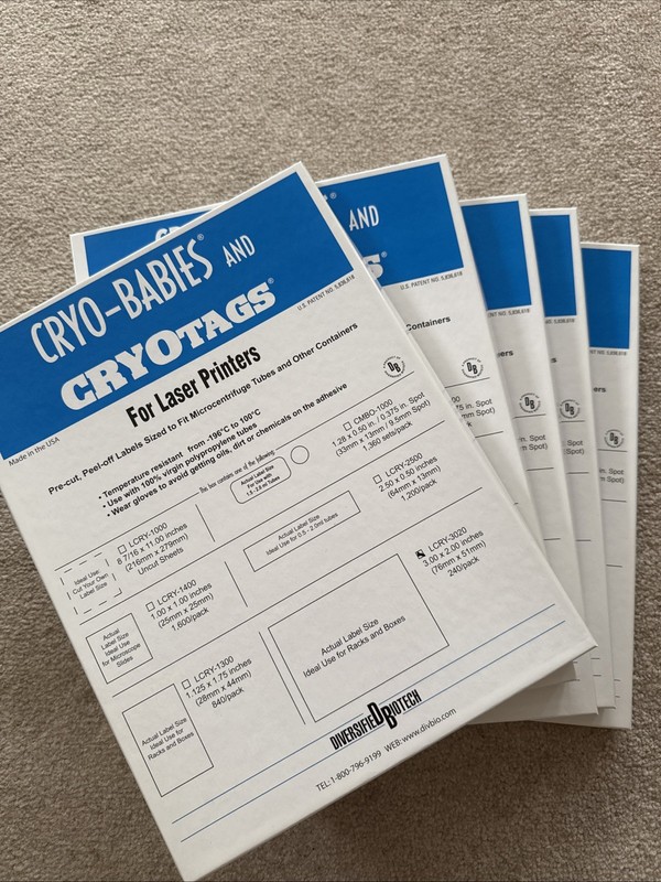 Cryo-babies/Cryotags LCRY-3020 5 Boxes of 240 Labels Each