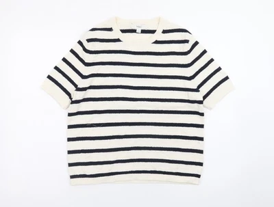 Marks and Spencer Women’s Ivory Striped Short Sleeve Pullover Jumper M - Image 1 of 4